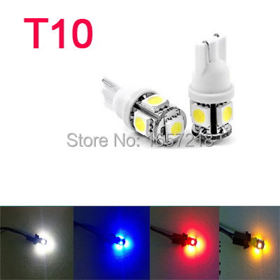 (10pcs/pack) T10 High brightness 5 LED 12V White/ Yellow/Red/Blue Car Side Wedge Tail Light Lamp Bulb Light Bulb A2 Wholesale