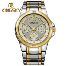 De lujo de negocios oficina mujeres de pulsera con KINGSKY Logo dos tonos fresco ocasional de moda de oro del reloj de cuarzo mujeres reloj
