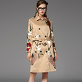 Brand New 2016 Women Winter British Style Fancy Embroidery Warm Coat Turn down Neck Long Loose