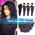 Unprocessed Virgin Hair With Closure Charming Malaysian Loose Wave Cheap Human Hair Bundles With Lace Closure