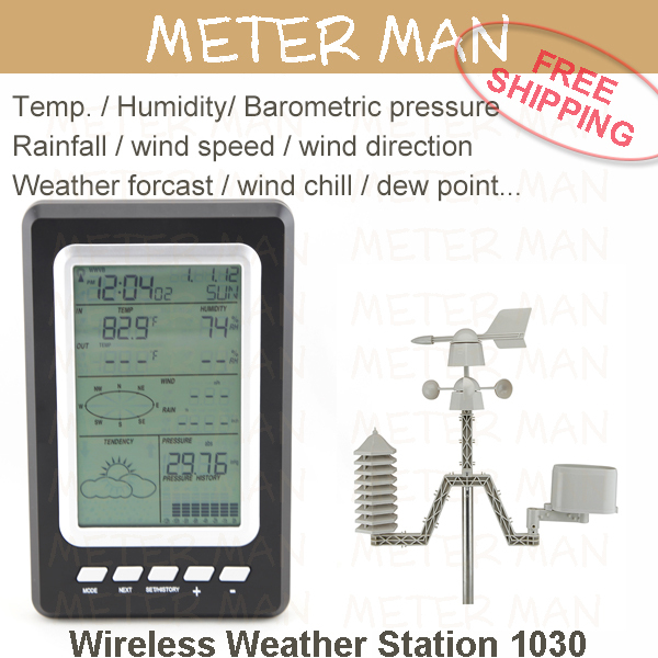 Professional Brand New Temperature Humidity Rain Pressure Wind Speed Wind Direction Wireless Weather Station Weather Center 1030