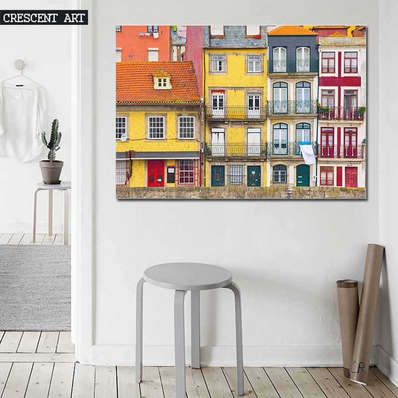 Colourful Architecture Wall Poster Village Picture Print European Streets Canvas Photo Art Large Home Decor for Livingroom