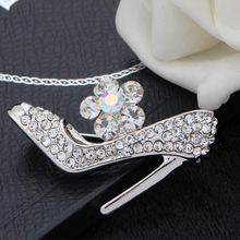 I SHOW New rhinestone pins broaches brooch silver High-heeled shoes scarf buckle brooch pin crystal holder ornament Mother’s day