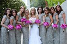 Robe Demoiselle D’honneur 2015 Sequins Bridesmaid Dresses With Short Sleeves Long Silver V Neck Women Party Gowns For Wedding
