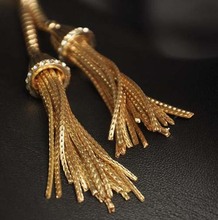 2015 Women Rhinestone Long Necklace Metal Tassels Necklaces Pendants Fashion Statement Necklace Jewelry Trends For Gift