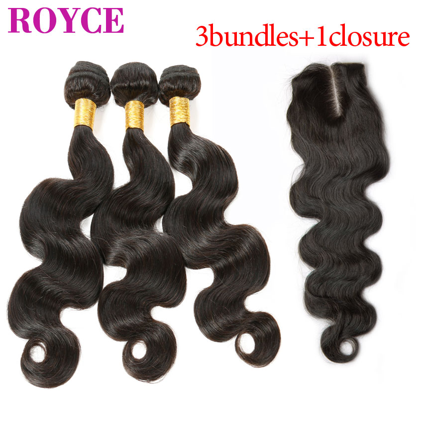 Grade 6A Virgin Hai brazilian virgin hair with closure, brazilian hair bundles with closure 3pcs+1pcs lace closure free shipping