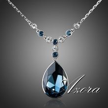 Platinum Plated Big Irregular Shape Ink Blue SWA ELEMENTS Austrian Crystal Pendant Jewelry Necklace FREE SHIPPING!(Azora TN0064)