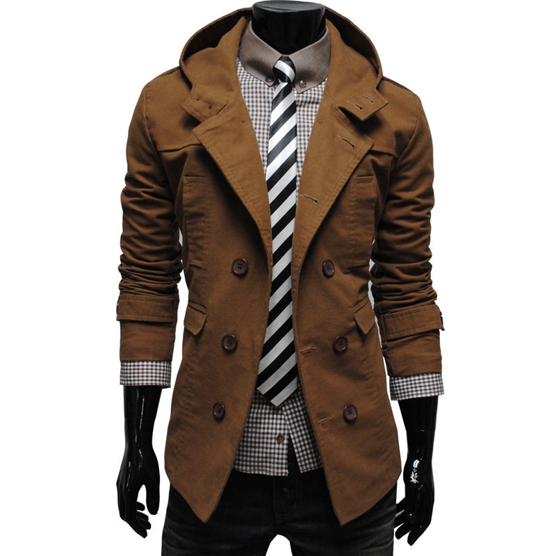 2015 new winter men s casual luxury fashion double breasted hooded jacket free shipping A06 5606