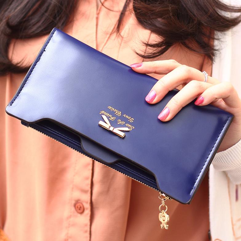 Women pu leather wallets fashion cute bowknot clas...