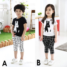 Spring 2016 Boy and Girl Suits Sets Children T shirt + Harem Pants Sport Outfits Deer Cartoon Clothing Sets