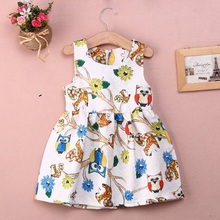 Girl Summer Dress 2016 Lovely Princess Baby Girls Owls Flower Party Ball Gown Formal Fancy Dresses 2-7Y