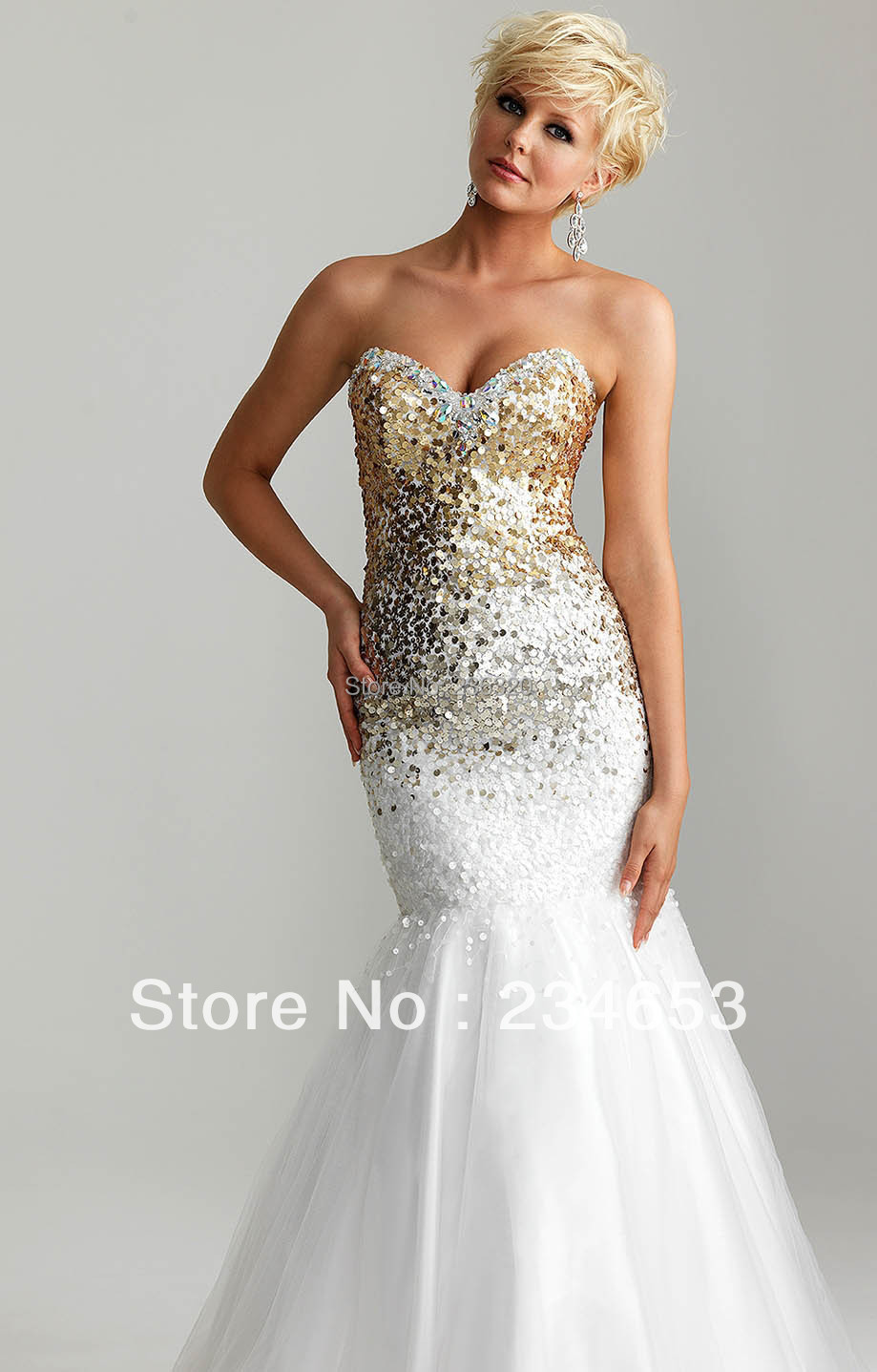 White-Gold-Sequins-Tulle-Mermaid-Prom-Dresses-Zipper-Back-Special ...