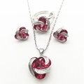 Round Rose Sterling Silver Jewelry Sets For Women Earrings Ring Pendant Necklace Free shipping
