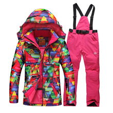 2016 Fashion font b womens b font ski suit set snowboard snow skiwear geometric jacket font