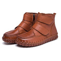 2017 Handmade Sewing Red Fashion Side Zipper Genuine Leather Flat Ankle Women Boots Spring Autumn Shoes