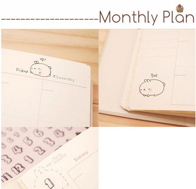 2015-2016 Cute Kawaii Notebook Cartoon Molang Rabbit Journal Diary Planner Notepad for Kids Gift Korean Stationery19