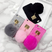 Hot sale New Villose Phone Back Cover With Luxury Fur Ball Phone Case For Iphone 6 6S 6Plus 6SPlus mobile phone bag