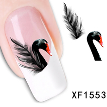 1 Sheet New Arrival Water Transfer Nail Art Stickers Decal Beauty Black Swan Feather Design Manicure