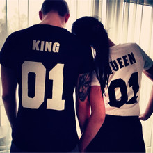 2016 Valentine t shirts Woman O-neck Cotton King Queen 01 Funny Letter Print Couples Leisure T-shirt Man Short Sleeve T-shirt