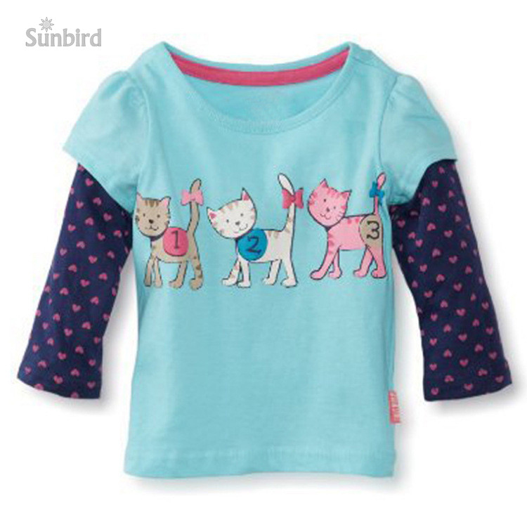 BJT350, Dog, Children girls T Shirts, Baby Tees, 100% Cotton long sleeve T shirts Top for 1-6 year.