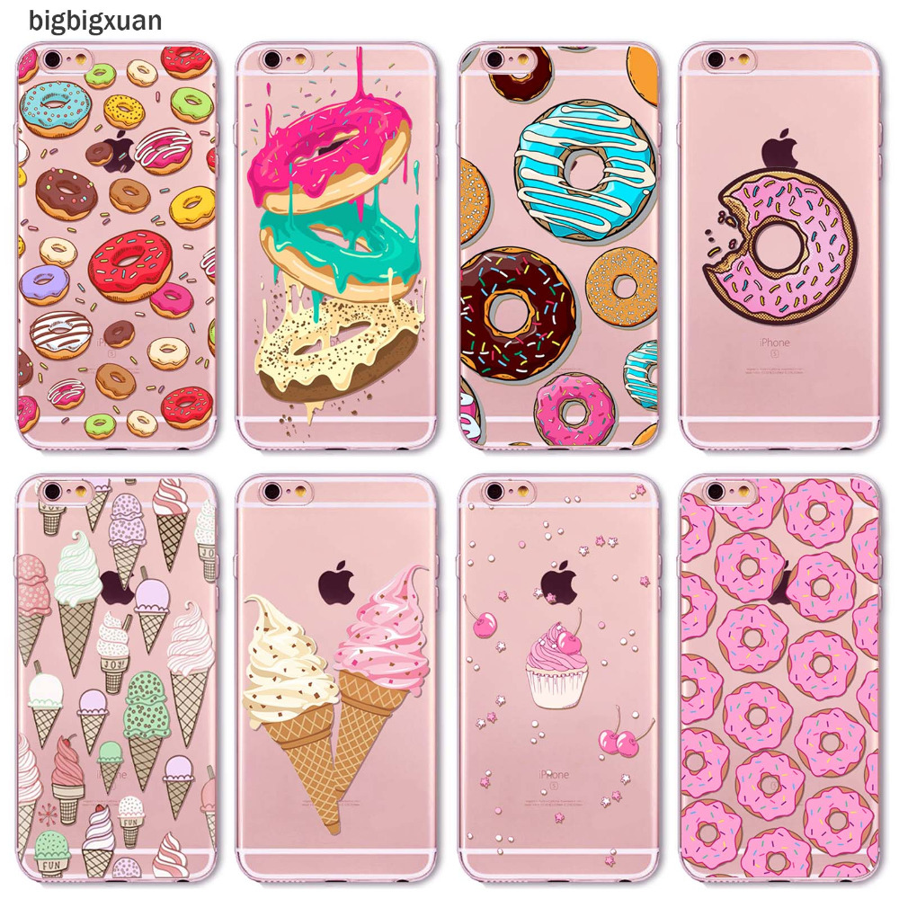 Цвета радуги Питания Гамбургер Пончики Macaron Pattern Телефон Случаях Для iphone 4 4S 5 5S SE 5C 6 6 S 6 Плюс 6 SPlus Силиконовые охватывает