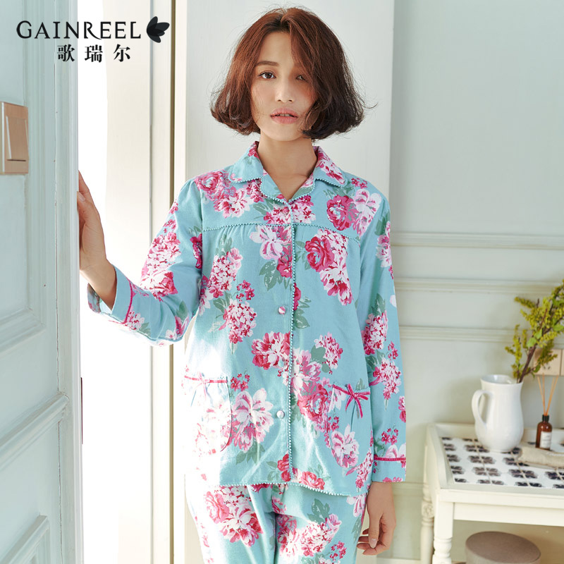 Song Riel sweet printing new winter pajamas Ms long sleeved cotton tracksuit suits Rain Man Creek