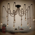 Hemp Rope Chandelier Antique Classic Adjustable Diy Ceiling Spider Lamp Light Retro Edison Bulb Pedant Lamp