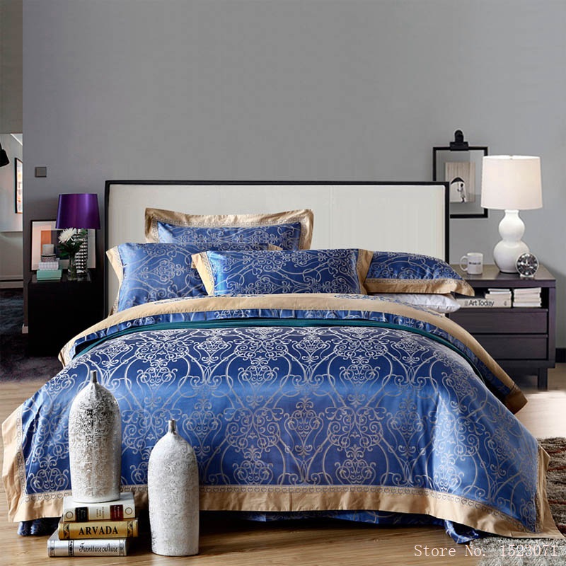 4pcssilkjacquardsatinbeddingsetqueenkingsizesilkfabricbed