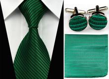 SNT0097 Men s Formal Suit Ties Business Casual Tie Striped Green Necktie Gift Set Tie Hanky