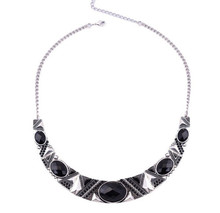 Statement Necklace 2015New Vintage Jewelry Silver Color Alloy Black Resin Bead Choker Necklace Fashion Bijoux Necklace For Women