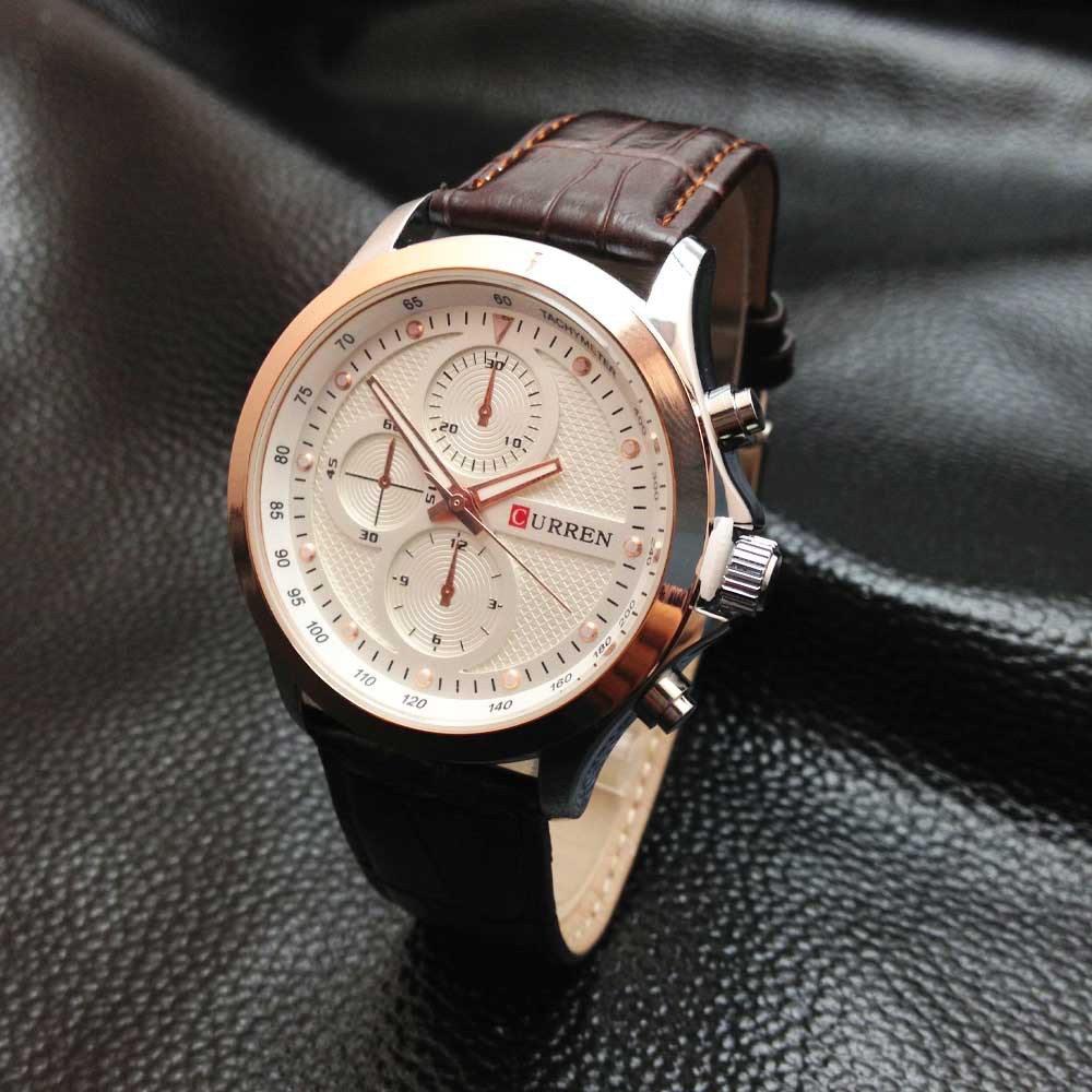 2015 New Fashion Brand Curren Waterproof Genuine Leather Strap Watch Clock Men Quartz Dress Watch For