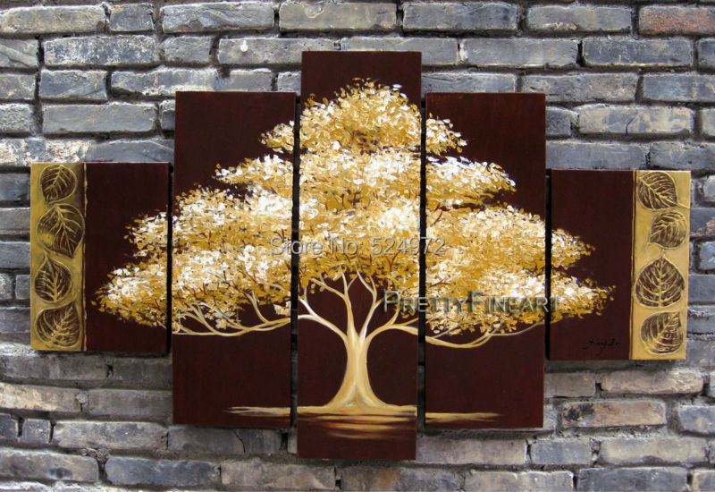 Free shipping 3 panel framed 100% Handpainted modern home decor abstract wall art picture Big tree brown oil painting on canvas