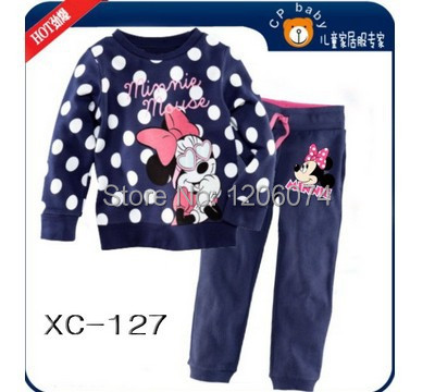 6set/lots Children Cartoon Pajamas Kids Long Sleeve Dots Pyjamas Boys Girls Minnie mouse Sleepwear XC-127