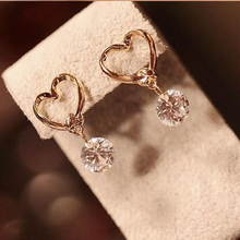 2015 new brand cheap wholesale fashion jewelry earring love CZ crystal pendants dangling earrings for women free shipping