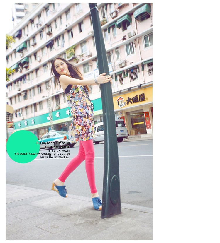 Manocean korean style Candy colors cotton thin middle waist soft solid translucent nine cents women leggings 102811 (14)