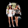 Sexy Black White Women Witch Halloween Cosplay Costume With Hat Cute Adult Fancy Dresses Night Clubwear
