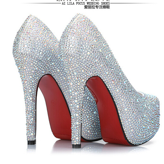 Size 33 42 Rhinestone Red Bottom Women High Heel Platform Pumps ...