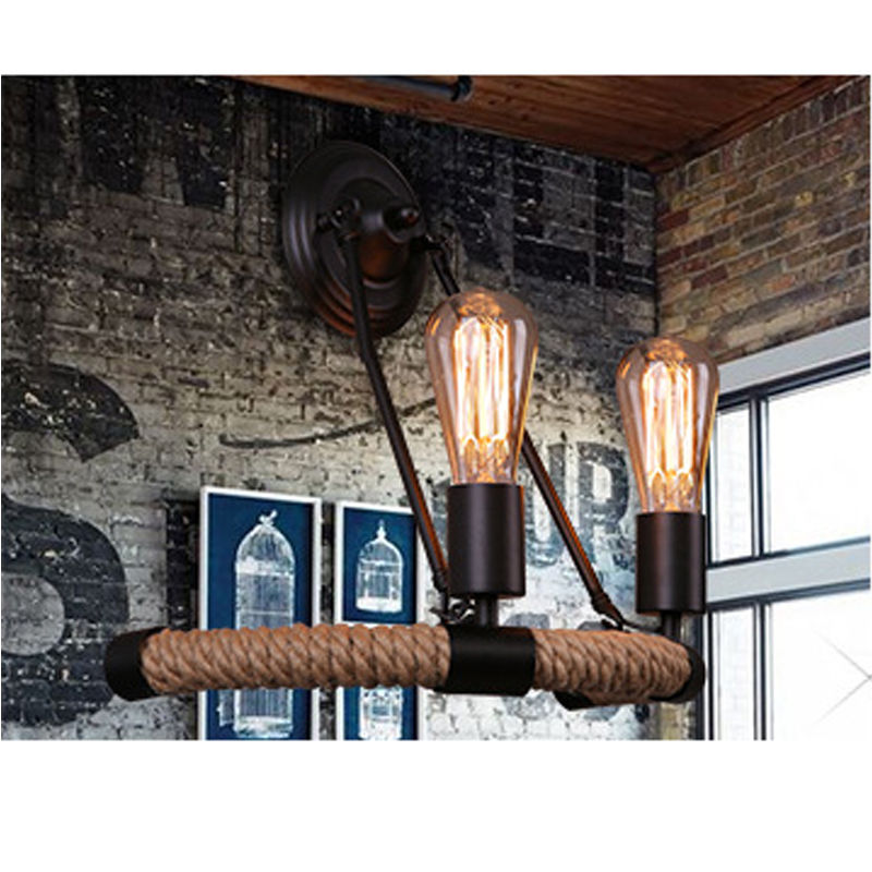 Brief American Vintage Hemp Rope Wall Lamps Loft Wall Lights For Art Gallery/ Bar/ Restaurant E27 Wall Lightings