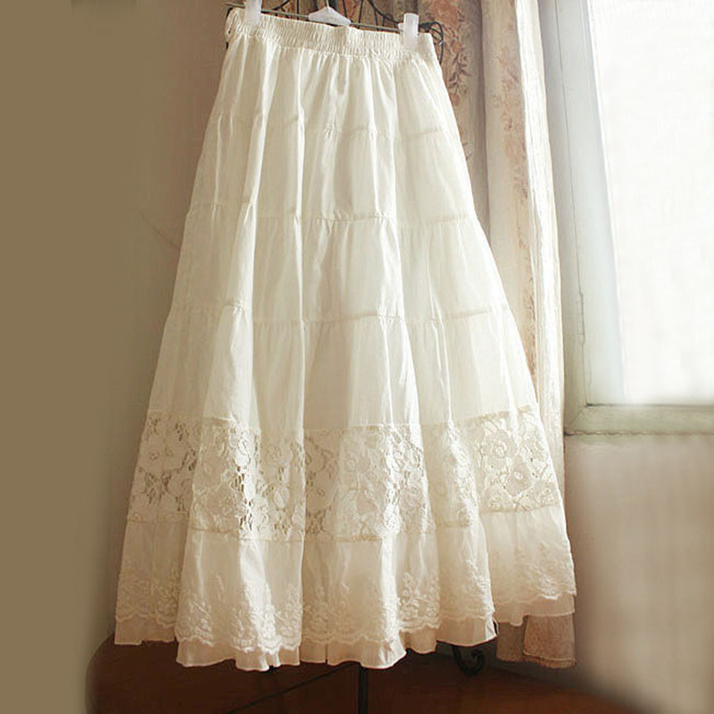 White Long Cotton Skirt - Skirts