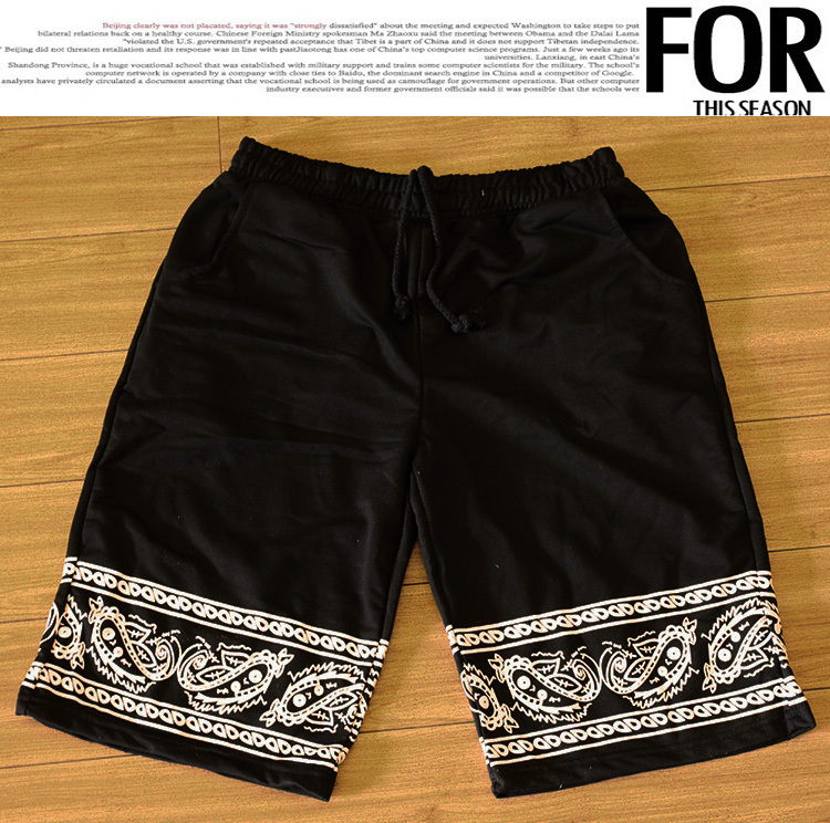 2015 New high quality west coast classic flower PYREX hip hop shorts loose black cotton men