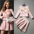 Free delivery 2016 spring and autumn fashion boutique leisure suit jacket and skirt with the size