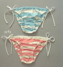 Cosplay blue and white stripe lacing panties 100% cos female cotton panties