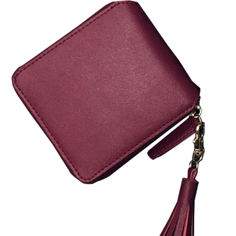 100 Genuine Leather Wallet Women Small Clutch Bag 2015 New Fashion Teassel and Zip Coins Purse