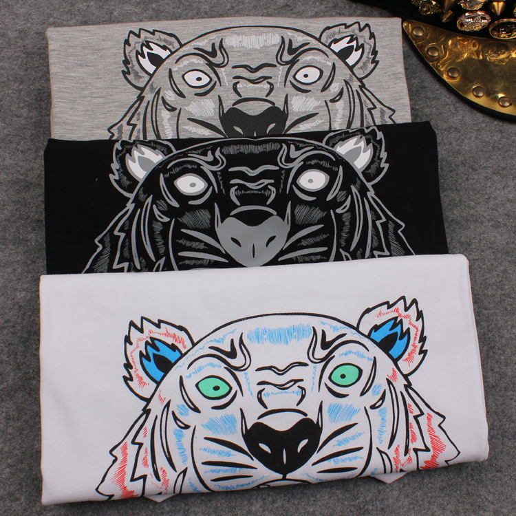 High Quality KEN 2015 New Brand European Women Tiger Head Print T Shirt Cotton Short Sleeved