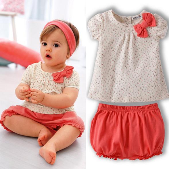 Princess Girl Baby Dots Bow Short Sleeve Tshirt Short Pants 2Pcs Clothes Costume