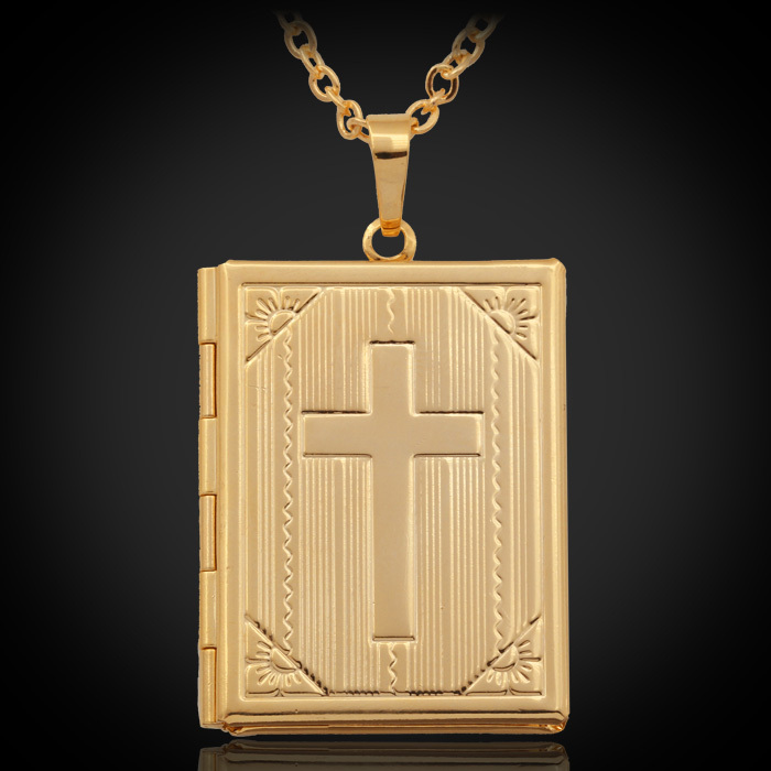 Cross Jewelry Pendant Necklace Bible Book Photo Lockets Pendants 18K Real Gold Plated Wholesale
