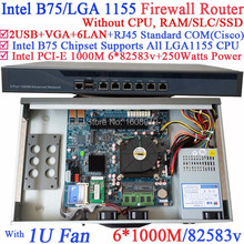 B75 6 ports Gigabit lan 1U network server barebone system without CPU PCI-E 1000M 6*82583v support ROS Mikrotik PFSense Wayos