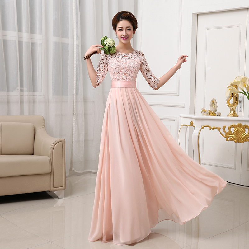 Champagne colored bridesmaid dresses with sleeves