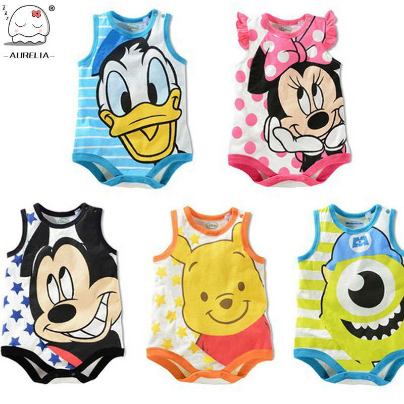 Sleeveless Cartoon Print Baby Rompers Newborn Baby Boys Girls Clothes Jumpsuits Infant Baby Costumes Ropa De