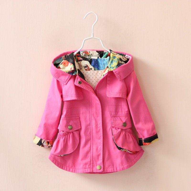 Children Girls Jacket Hooded Waist Cotton Kids Outerwear Baby Girl Coats 2-7 Years Long Windbreaker Jacket For Little Girl
